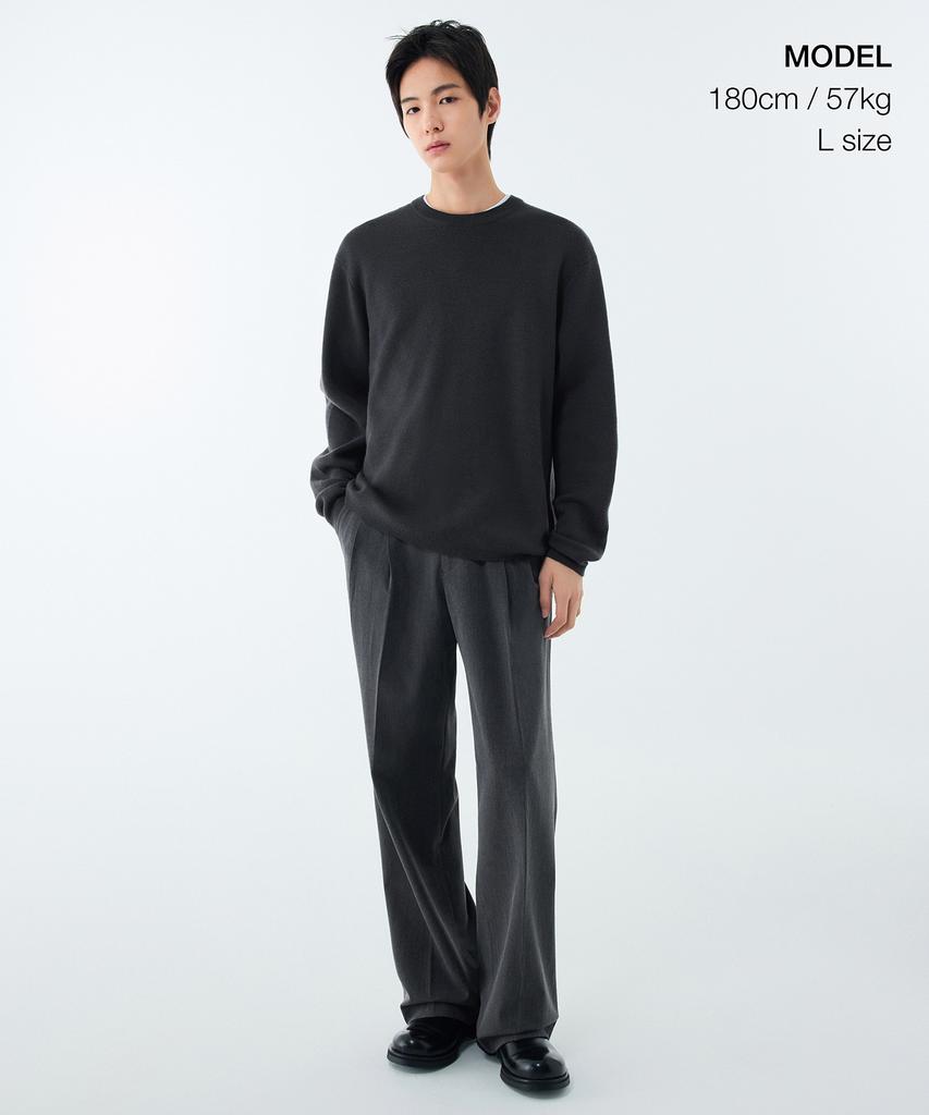 MUSINSA STANDARD Minimal Crew Neck Knit [Dark Gray]