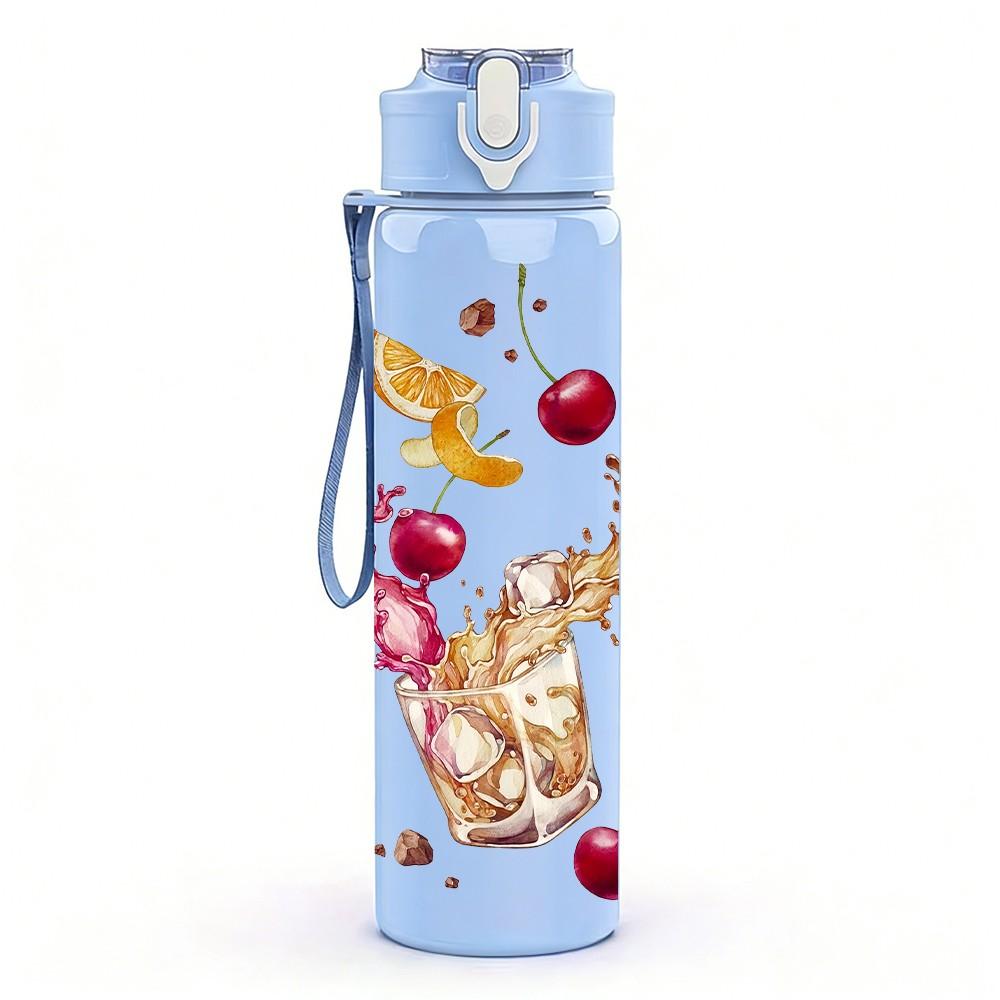 1PC Wine Glass Cherry Fruit Festive Party Art 750ml Color Plastic Sports Water Bottle Leakproof Flip Straw Lid Suitable for Sports Office Home Use