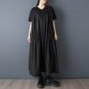 DIMANAF 2026 New Spring Summer  Plus Size Women Black Dress Fashion Lady Loose Casual Long Dress Solid Pleated Skirt