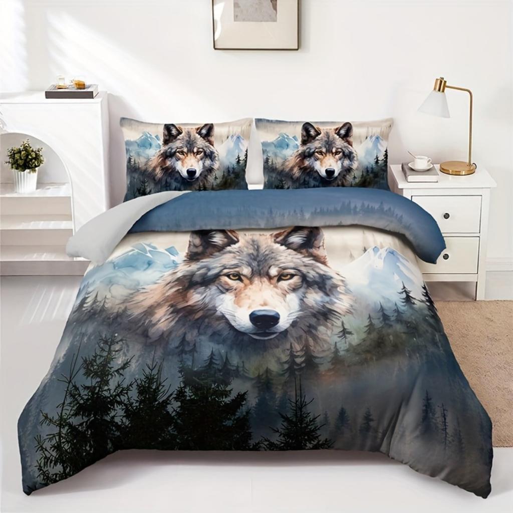 3pcs Wild Forest Wolf 3D Printed Bedding Set Cozy Comfortable Duvet Cover King Queen Twin Size Birthday Gift Bedroom Decoration