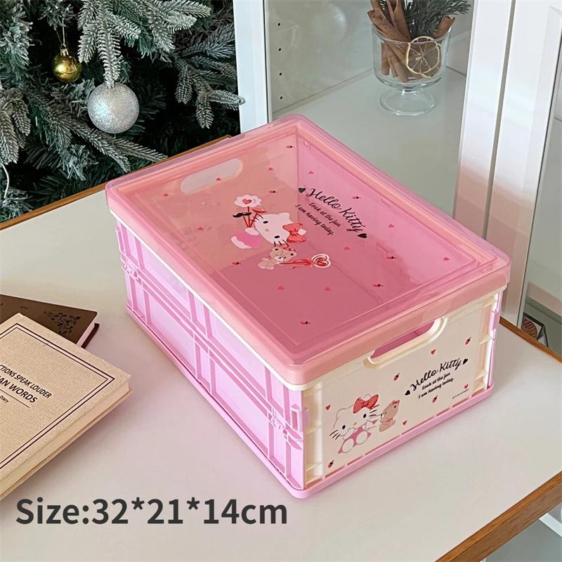 

Cartoon Folding Storage Box Organizer With Lid Kuromi Cinnamoroll Desktop Storage Box Sundries Organizer Box розовый