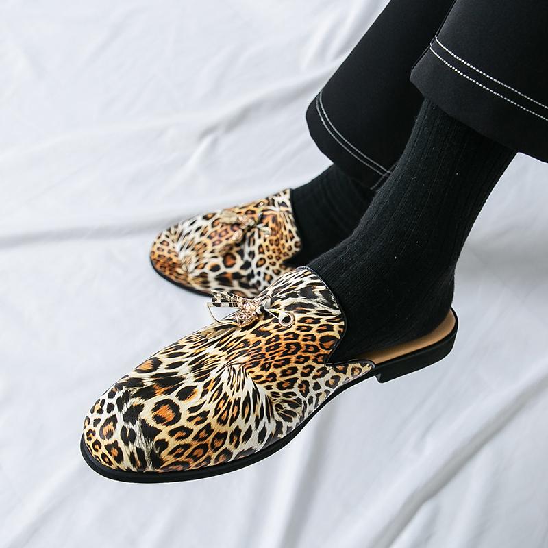 Übergröße 38-48 Halbschuhe für Herren Mules Leopard Offene Loafer Hausschuhe Offene Rückseite Freizeitschuhe Herren Slides Slip-On Flache Schuhe