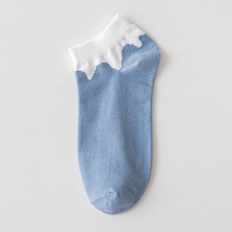 Trendy Coffee Blue Plaid Cotton Mid-Calf Socks, Versatile for Spring/Summer, Korean College Style, Breathable & Sweat-Wicking for Women.