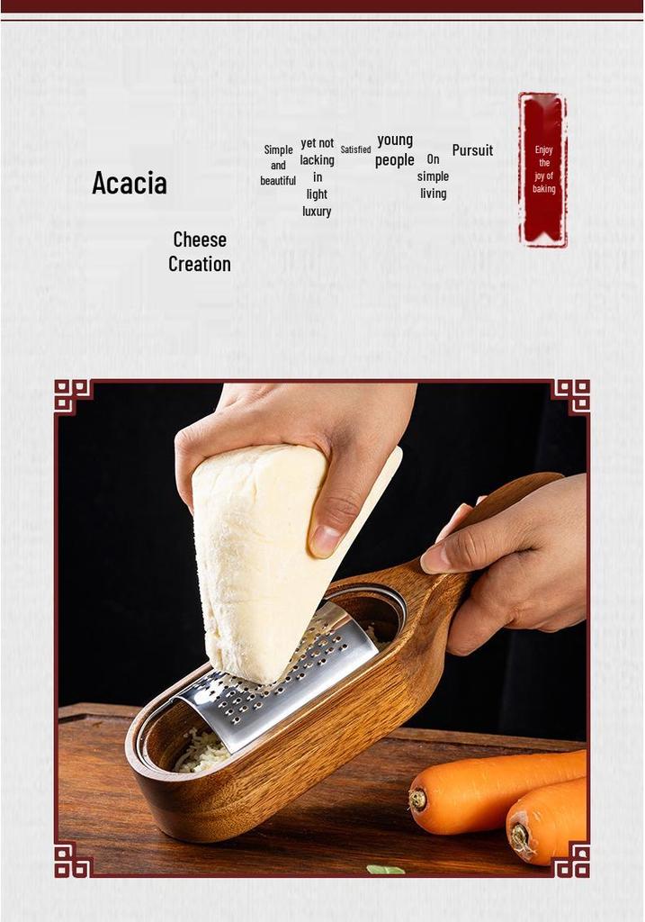 Acacia Wood Cheese Grater with Stainless Steel Storage Slicer Shredder
