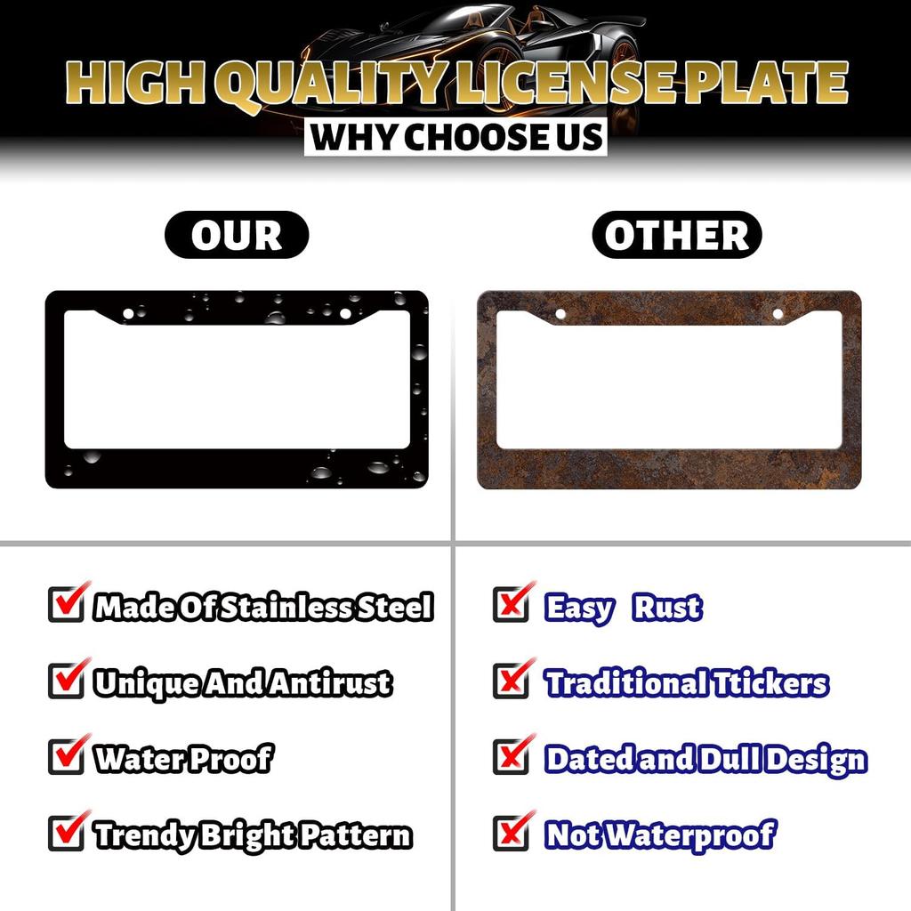 Hibiscus License Plate Frame Beautiful Tropical Flowers Floral License Plate Holder Colorful Stainless Steel Auto Parts Funny License Plate