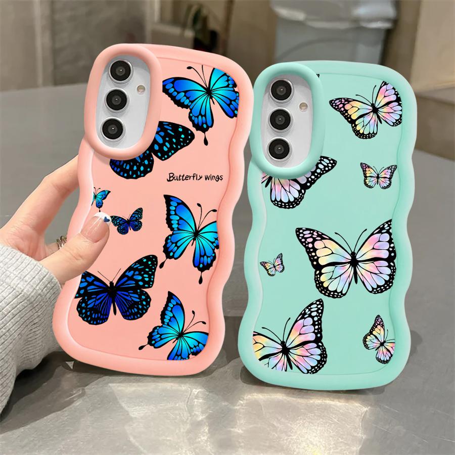 Case for Samsung Galaxy A21s A11 A14 A13 A15 A12 A52 A16 Soft Phone Cover A04 A06 A33 A03 A23 A05 A53 A22 Blue Butterfly
