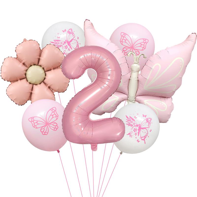 Růžový Motýl 32" Hliníková Sada Balónků pro Oslavu Narozenin a Baby Shower