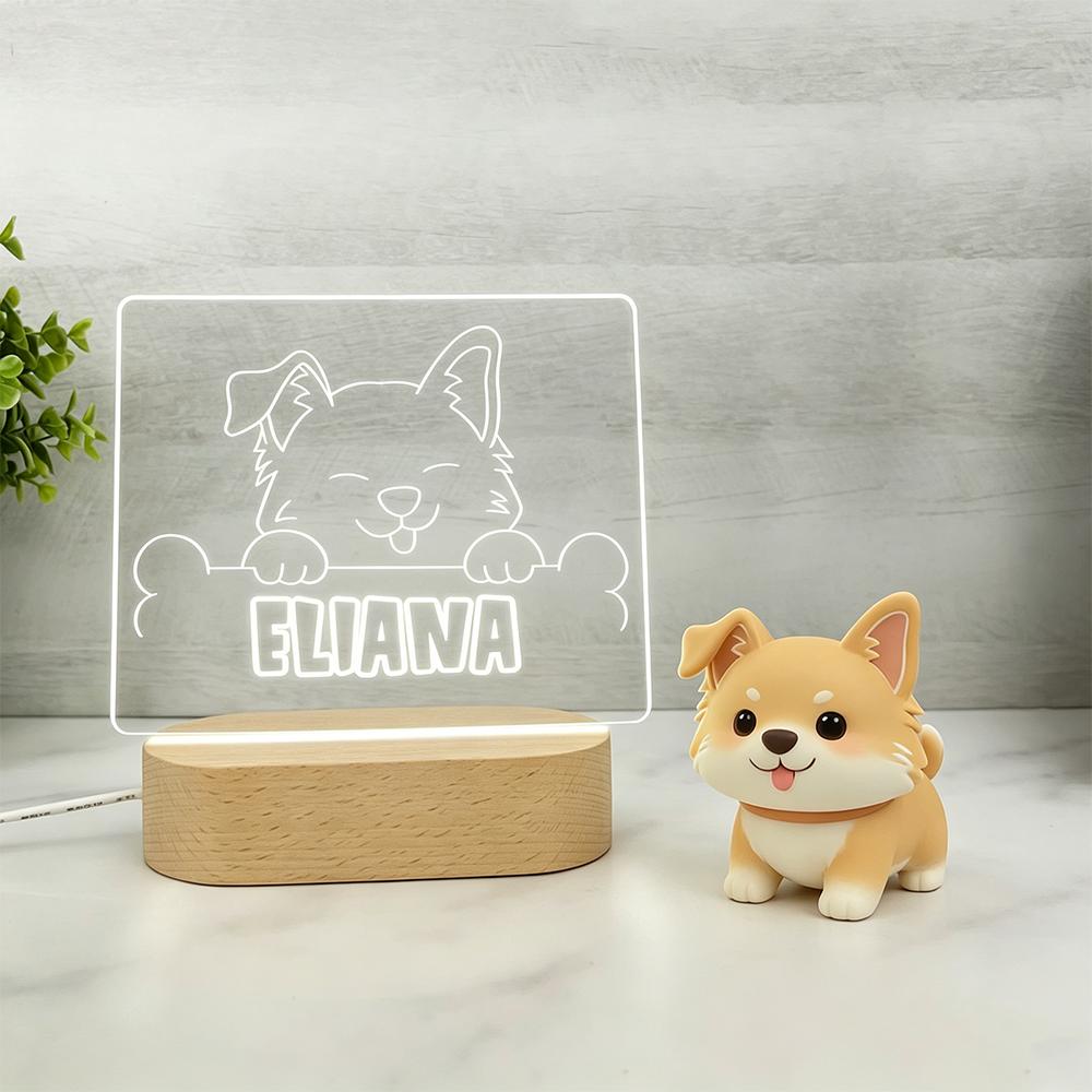 Personalized Dog Night Light Custom Name LED Lamp Cute Pet Themed Wooden Base Home Decor Souvenir Gift Gift for Dog Lover Kids