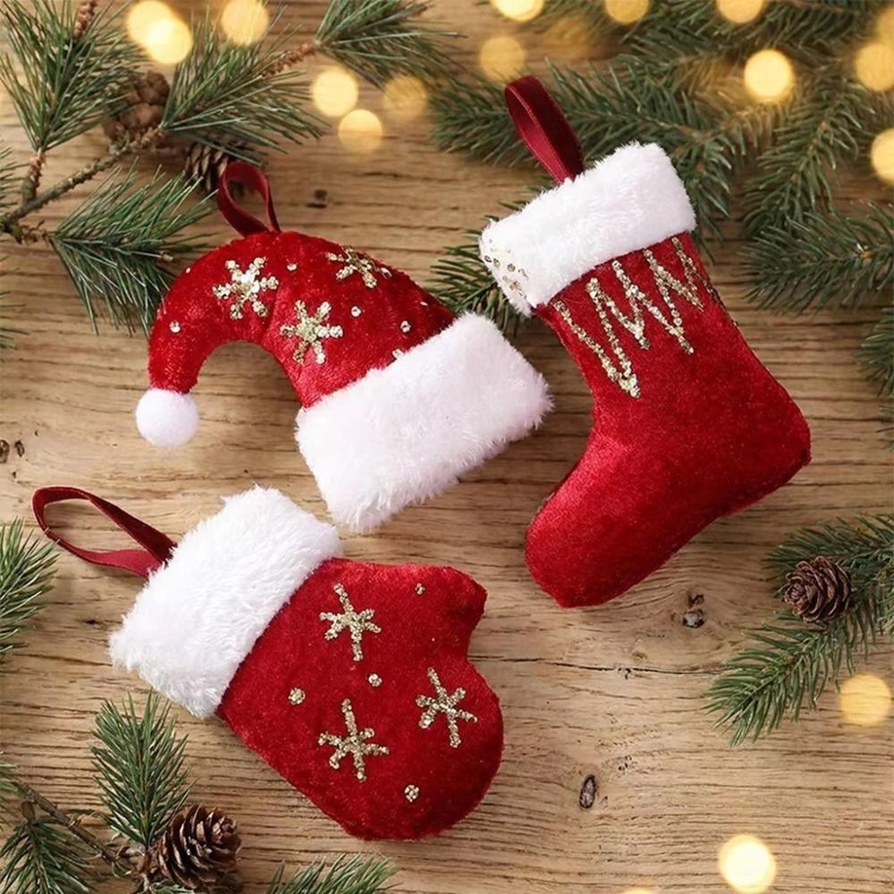 Christmas Hat Hanging Christmas Decorations Plush Christmas Ornaments  Holiday New Year