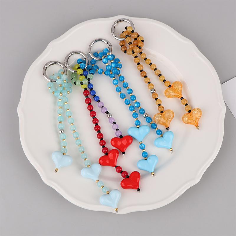 Bag Charm For Women Y2K Accesories Love Heart Pendant Colorful Beads Chain  Lady Jewelry