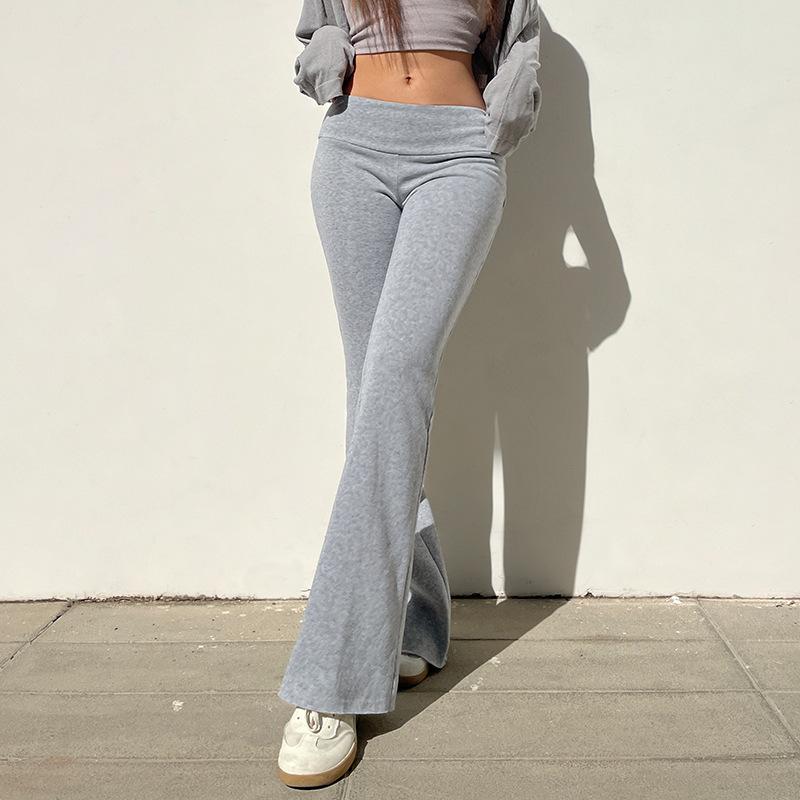 Casual Basic Solid Flared Pants Slim Low-waist Guard Pants