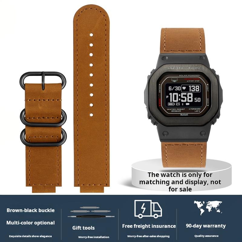 Modified retro cowhide watch straps for Casio G-SHOCK 3516 DW-H5600 DW-H5600MB convex end leather watchband black brown bracelet