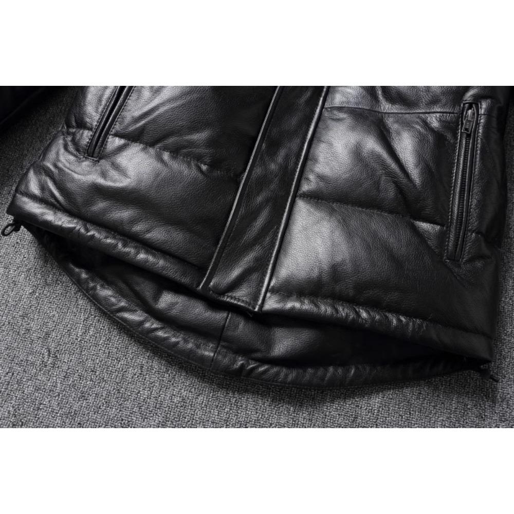 Chinese Size Thick Men Leather Jacket Hood Warm Down Coat Winter Long Down Jackets Genuine Cow Leather Coats Mens Clothing