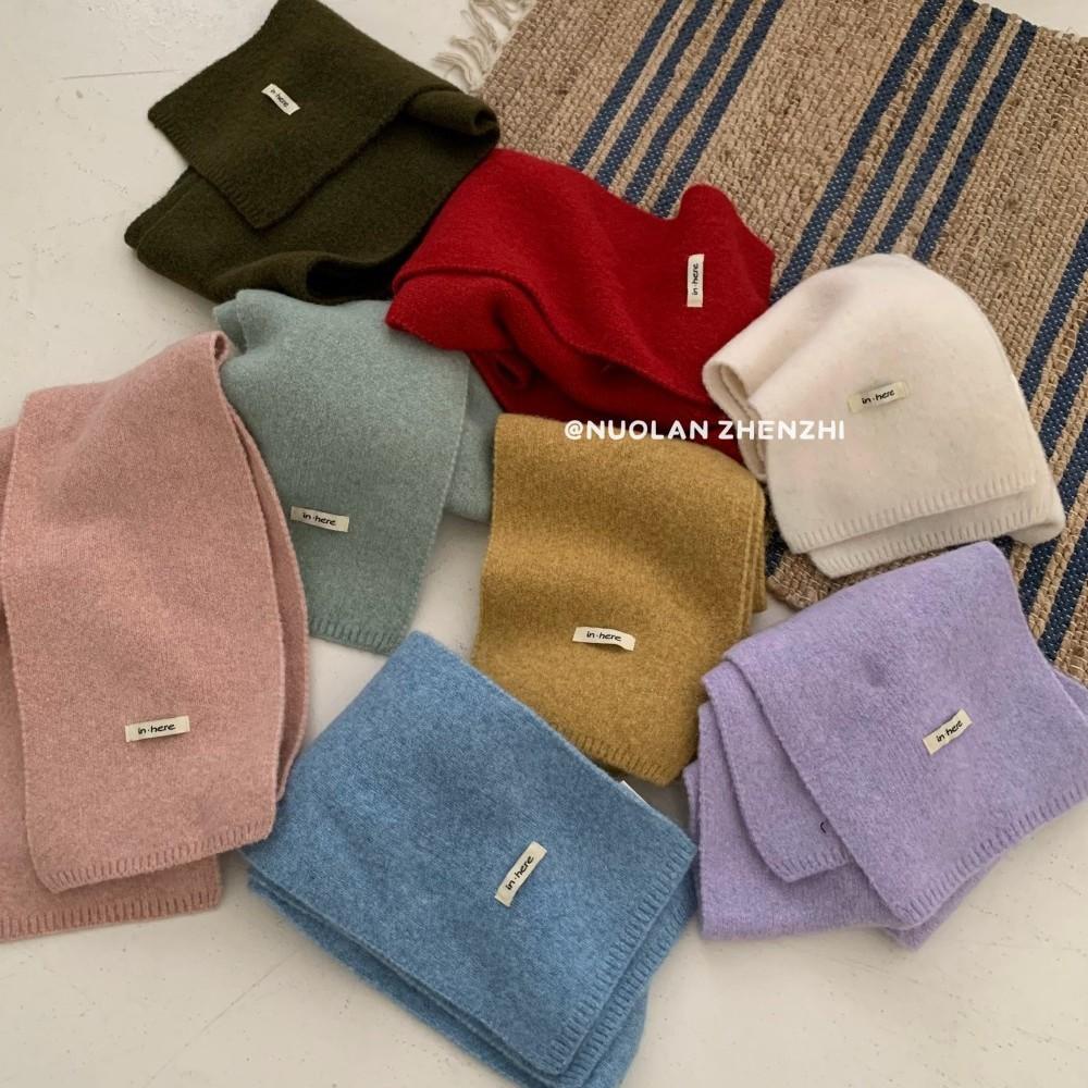Manufacturer solid color autumn and winter versatile wool knitted scarf, soft and white student wool scarf