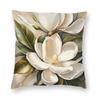 Weiße Magnolienblüten Kissenbezug Polyester Leinen Samt Bedruckt Reißverschluss Dekorative Kissenhülle Sofakissenbezug