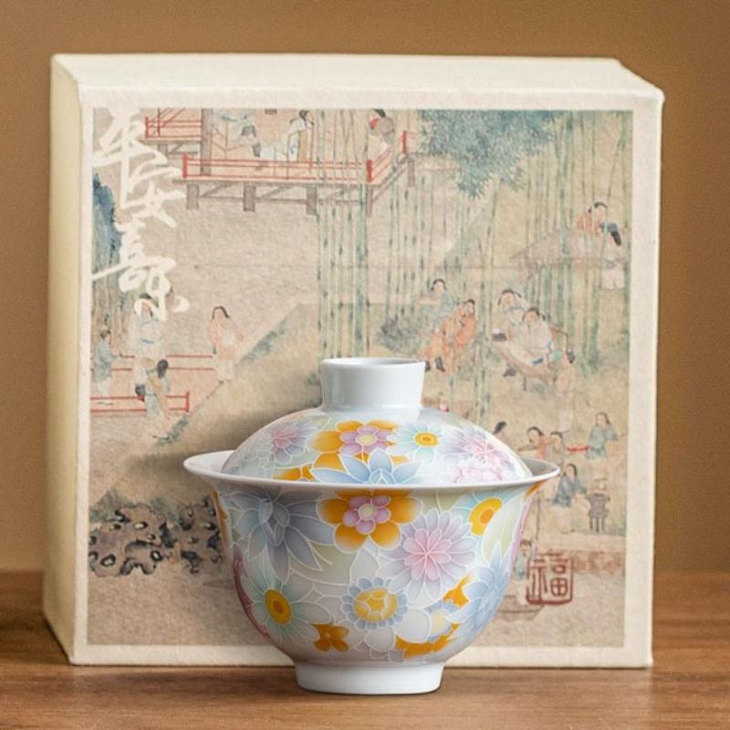 Handbemalte Blumen Terrine Keramik Porzellan Gaiwan Chinesische Kung Fu Teetasse Antike Gedeckte Teetasse Haushalts Teegeschirr Meistertasse
