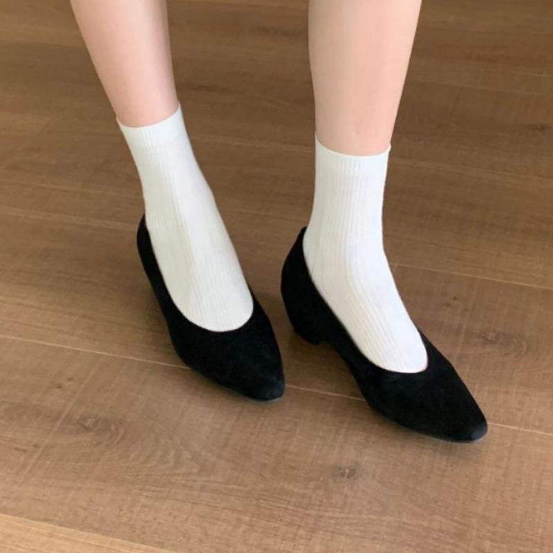 2025 Spring New Versatile Solid Color Suede Pointed Head Thin Heel Medium Heel Single Shoes Low Heel Light Mouth Ladyshoes Women's Shoes