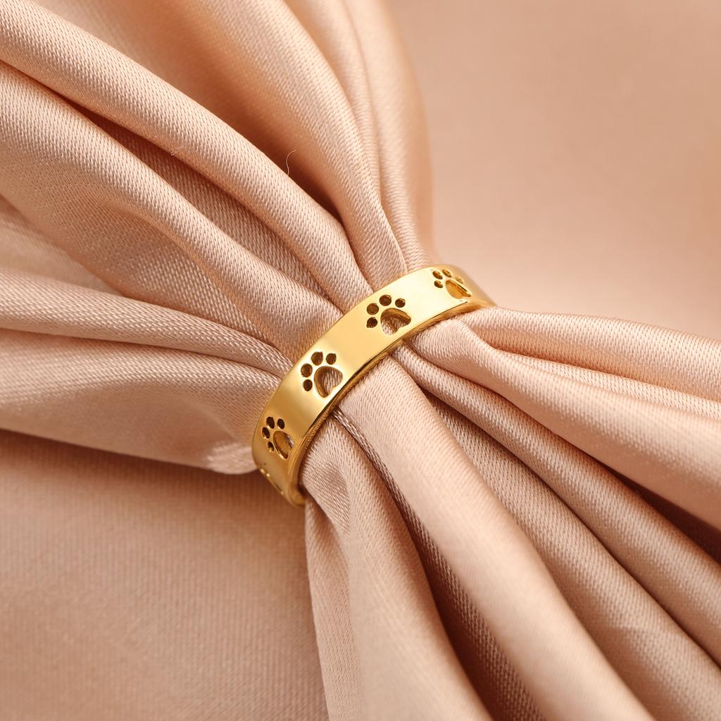 Skyrim Cute Cat Dog Paw Rings for Women Stainless Steel Gold Color Animal Pet Footprint Ring Jewelry Valentine Gift Wholesale