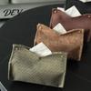 Decorative Balcony Napkin Box PU Leather Tissue Holder, with Snap Design, Portable Foldable Modern Office Desk Organizer Facial Paper Dispenser,