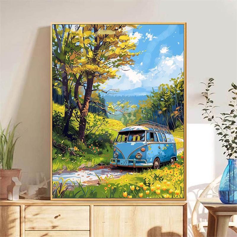 5d DIY Diamond Painting Cross Stitch Blue Bus Scenery Diamond Embroidery Mosaic Full Round Drill Home Decor