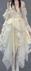 Lady Lazy Lolita with Arm Cream Dress, Sleeveless, Cosplay, White, Asymmetrical, Knee-Length, Covers,
