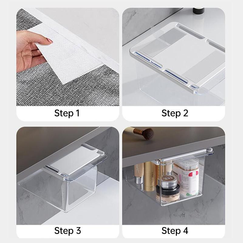Drawer Style Storage Box Under The Mirror Cabinet Transparent Bathroom Cotton Stick Makeup Cotton Bathroom Pull-Out Storage Box