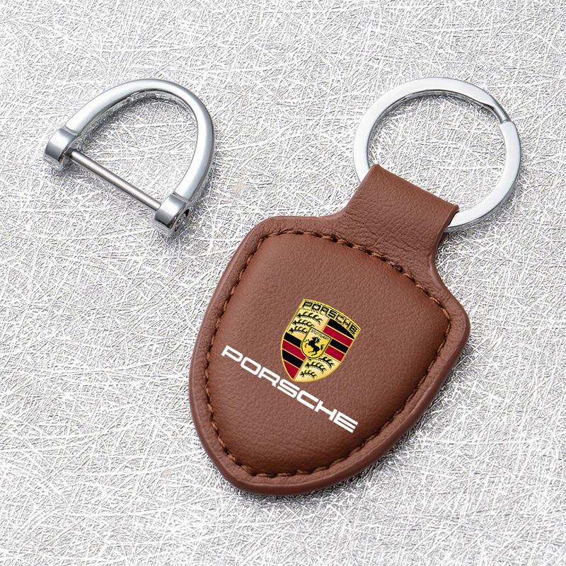 Breloczek do kluczy samochodowych Uchwyt Tarcza Skórzany Breloczek Łańcuszek Zawieszka Prezenty Dla Porsche Macan 911 718 Taycan Panamera Cayenne Boxster Cayman