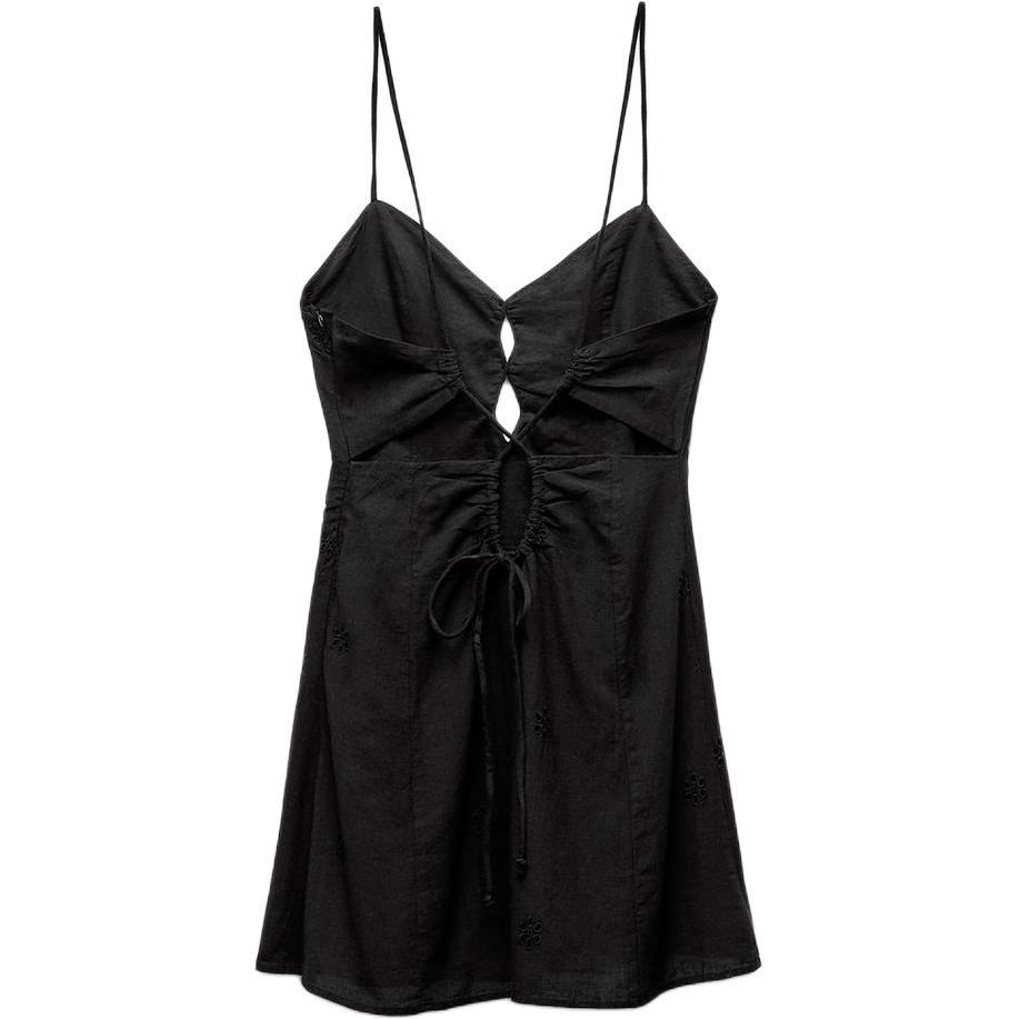 Zara Solid Color V-Neck Backless Slip Dress Women Dresses Black 0881372-800