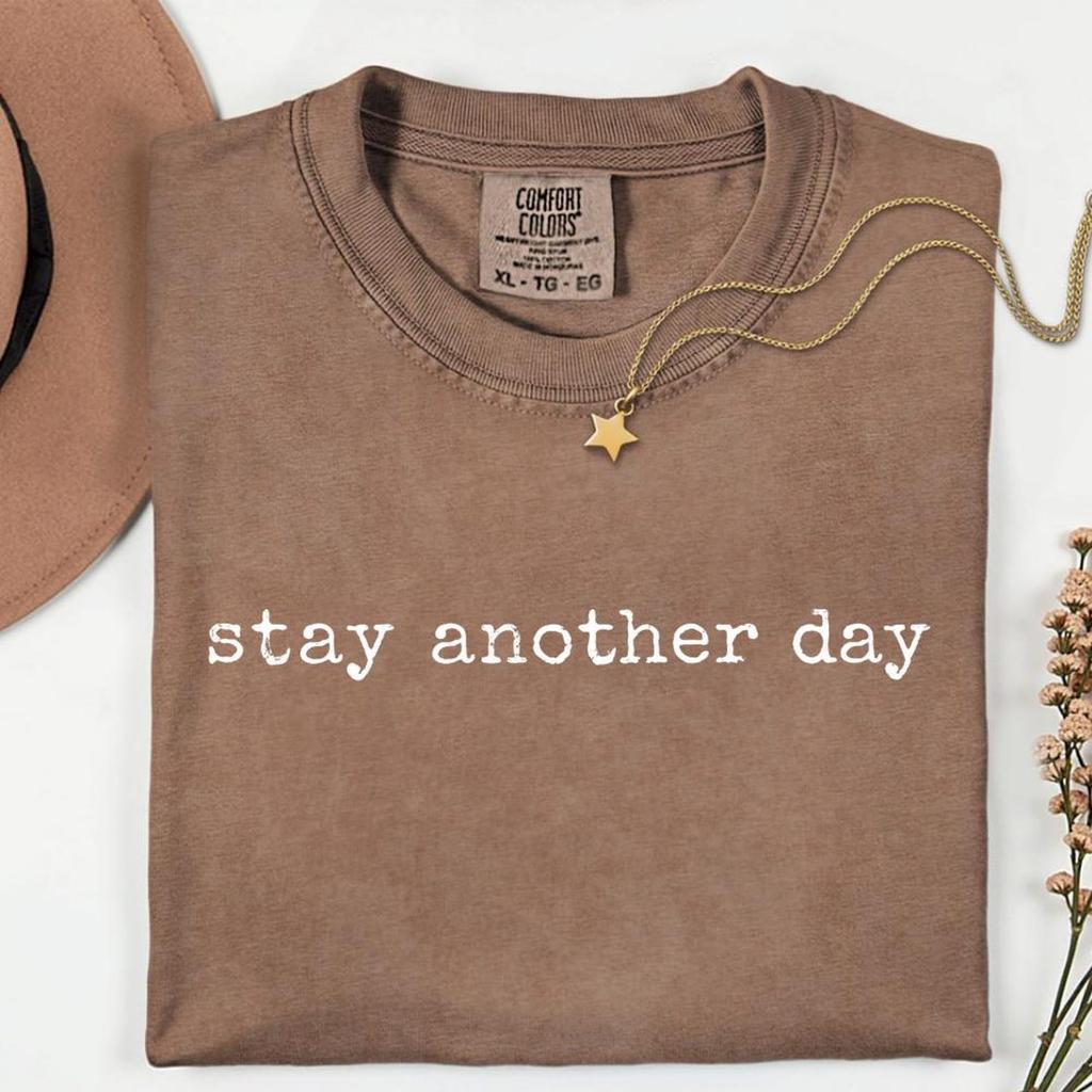 stay another day tee | minimalist text shirt, black cotton