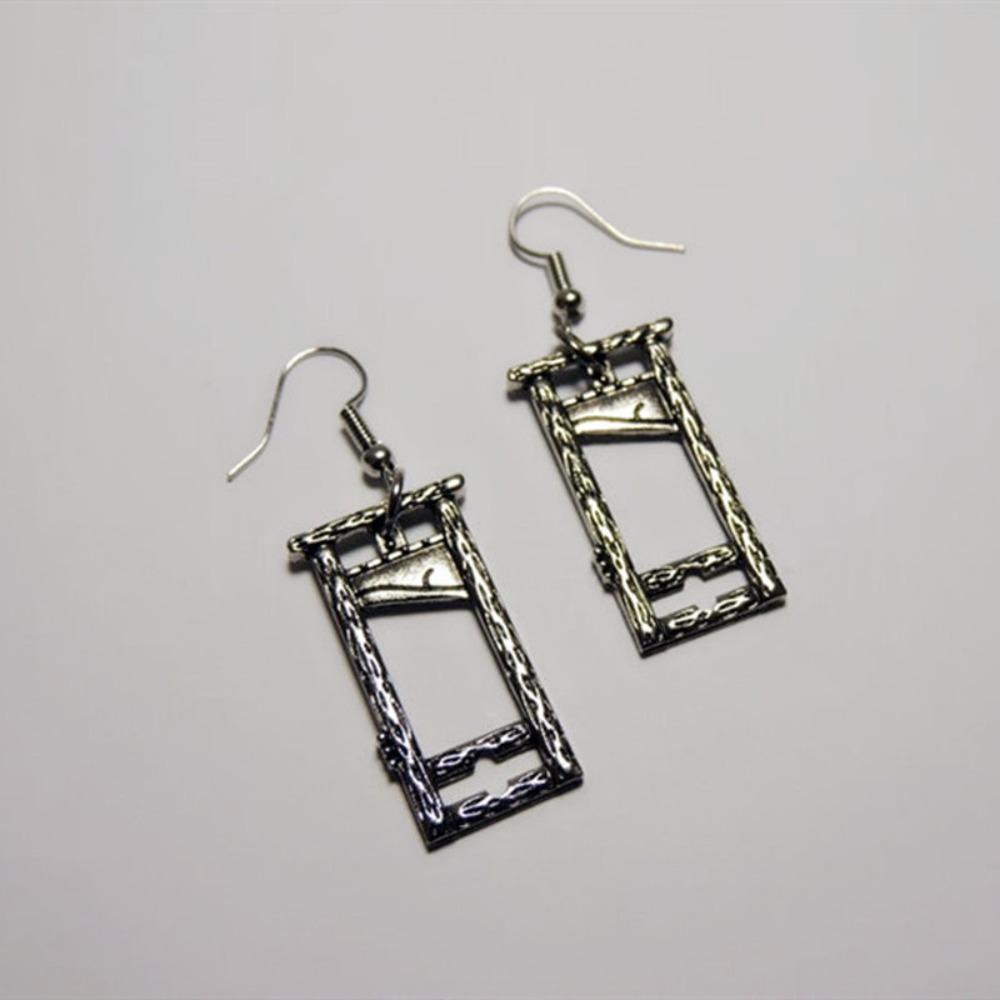 Gothic Black Geometric Hollowed-out Rectangle Guillotine Pendant Dangle Earrings for Women Men Halloween Party Jewelry Gifts