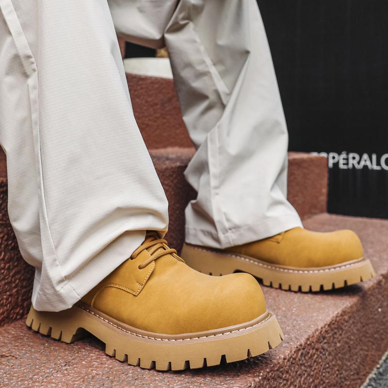 

Men s new leather shoes big head heightened platform fashion trend tooling leather shoes niche youth senior sense 1035-J 38 жёлтый