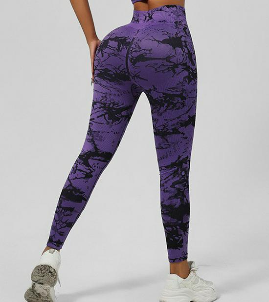 Seamless Tie-Dye Yoga Set: Beautiful Back Sports Bra & High-Waist Peach-Lifting Leggings for Women