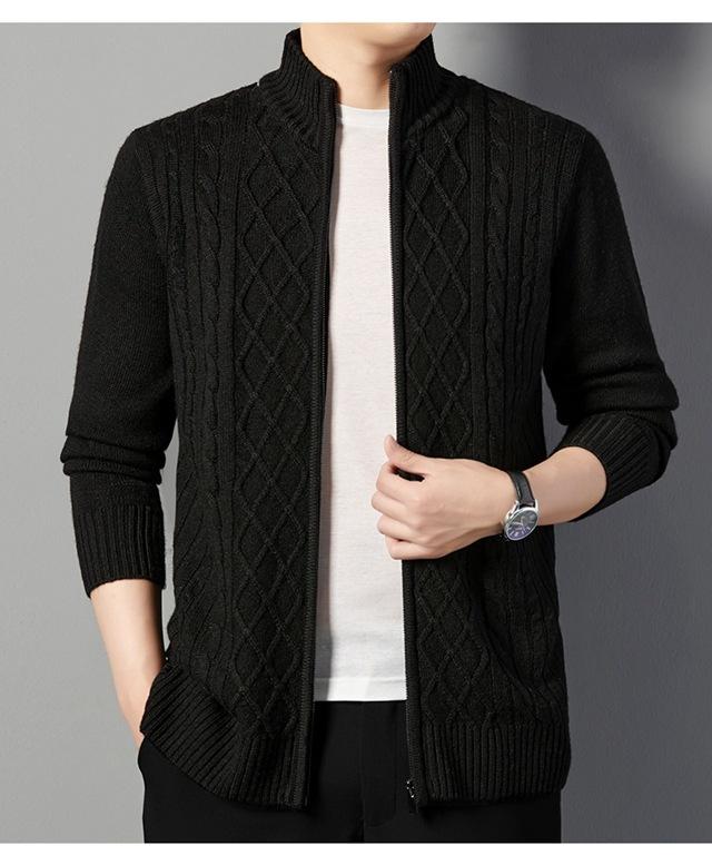 Autumn Pure Wool Cardigan, Men'S Zip-Up Jacket, Youth Men'S Casual Long-Sleeve Outerwear, Stand-Collar Warm Jacket For Men