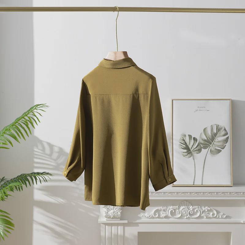 Women's Elegant Silk Commuting Shirt, Solid Color, Three-Quarter Sleeves, Mulberry Silk Top