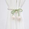 Magnetic Curtain Tiebacks, with Pearl And Tulip Buds Decor, Easy Fixing No Drilling Curtain Ties for Home Bedroom Living Room