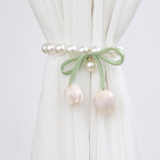 Magnetic Curtain Tiebacks, with Pearl And Tulip Buds Decor, Easy Fixing No Drilling Curtain Ties for Home Bedroom Living Room