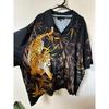 Used Karakuri Tamashii Iki Short Sleeve Shirt Tiger Pattern Black 5L