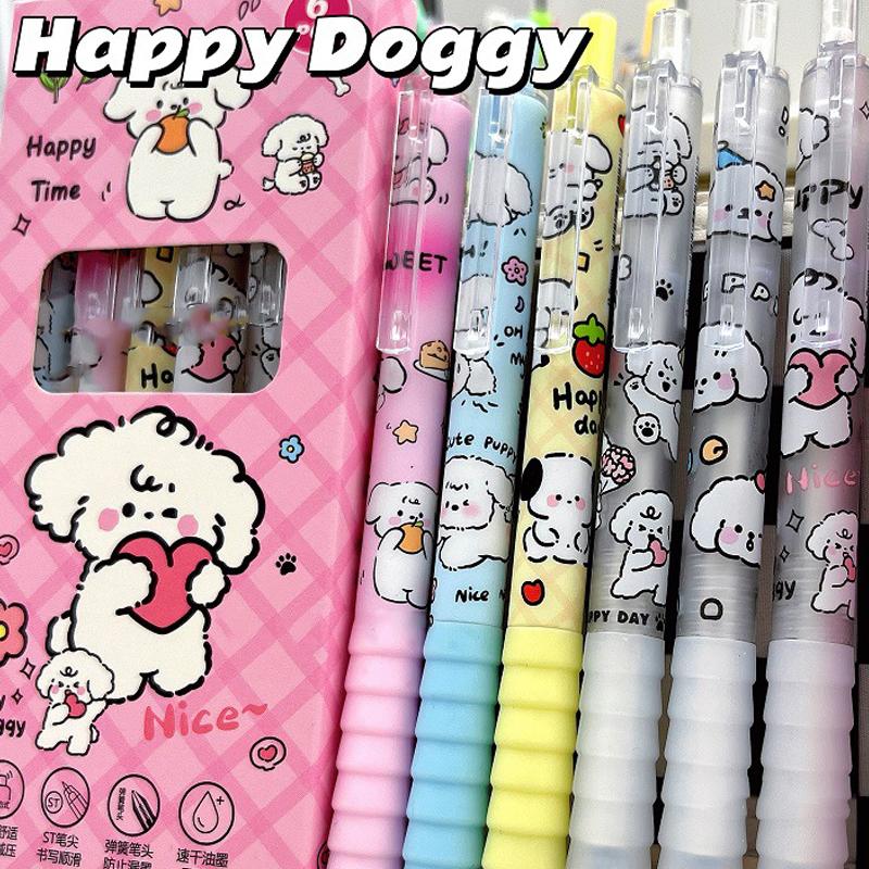 6Pcs/Box Gel Pen Quickly Dry Black Ink Write Smoothly School Supplies Office Accessories Aesthetic Stationery Kawaii Pens