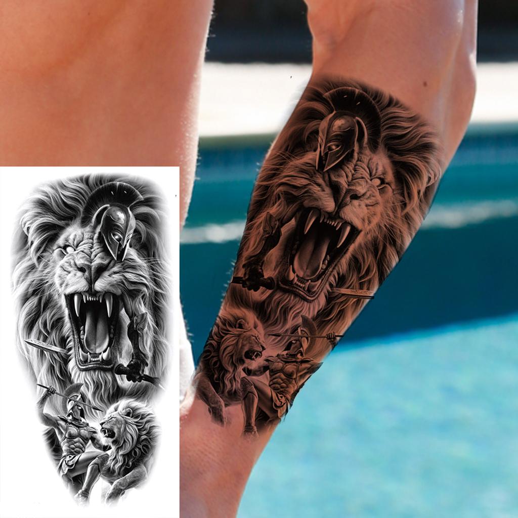 1 Sheet Death Skull Lion Temporary Tattoos For Men Women Adults Fake Wolf Skeleton Tattoo Sticker Sleeve Black Zeus