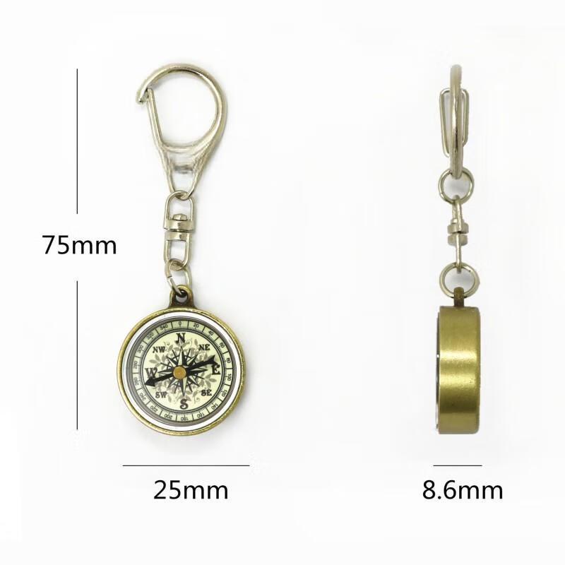 Retro Keychain Compass with Chain (6-Pack)