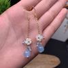 Charm Blue Jade Pearl Flower Tassel Dangle Earrings 14K Gold Vintage Chinese Stone Jade Earrings for Women Trendy Gift Jewelry
