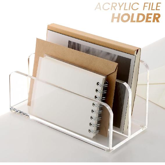 DINGHUO Acrylic Mail Letter File Holder Folder Organizer for Desk, 2 Sections Clear Countertop Small Document Notebook Electronics Desktop Organizer