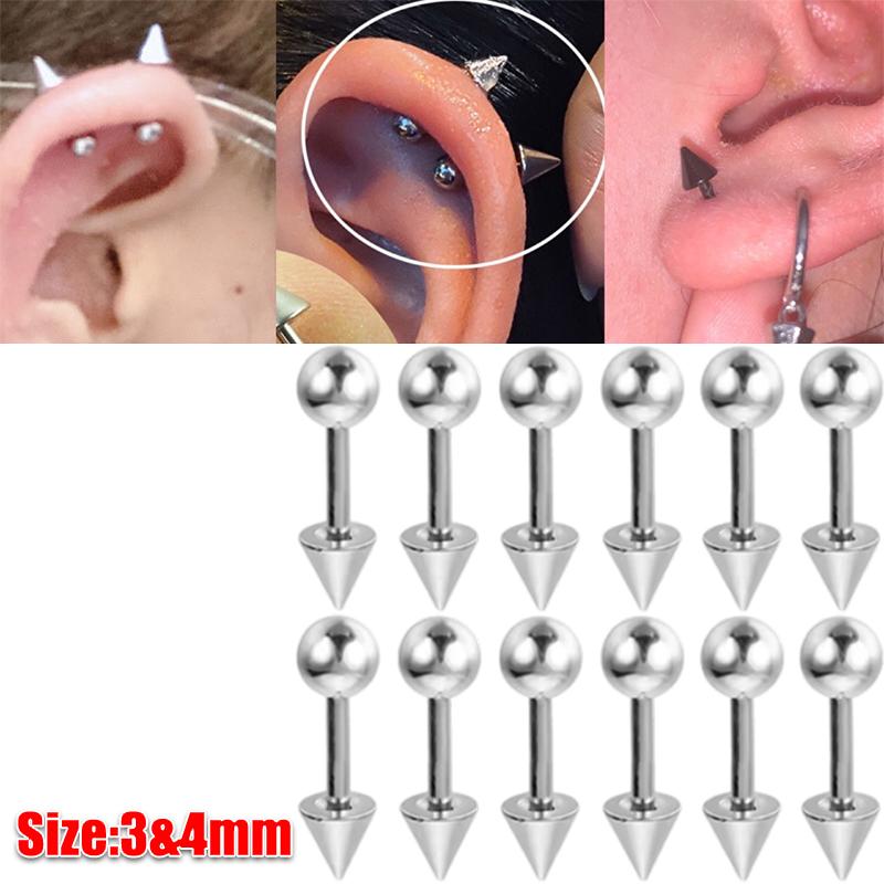 12pcs Y2K Fashion Stainless Steel Stud Earring 3/4mm Ball Cone Screws Earrings Ear Bone Nail Piercing Body Jewelry Accessories