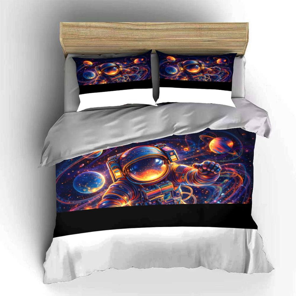 Astronaut in colorful space. Print Bedding Set 1 Duvet Cover 2 Pillowcases for Adult and Children Luxury Gift Full Size