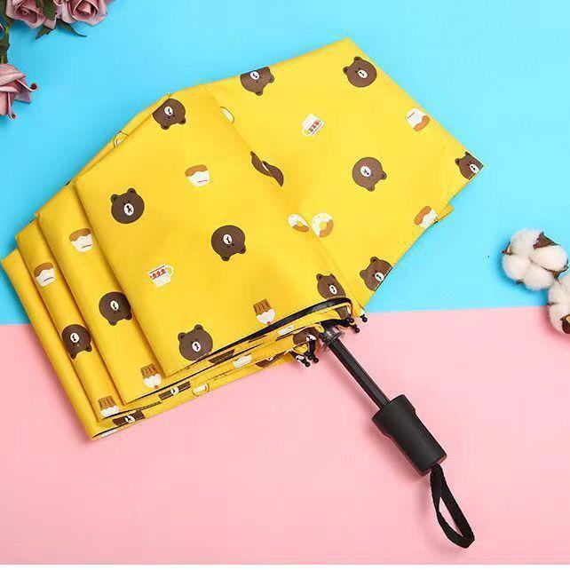 Triple-Fold Forest-Style Umbrella with 8 Ribs, Thick Black Coating for Sun Protection & Rain Shade