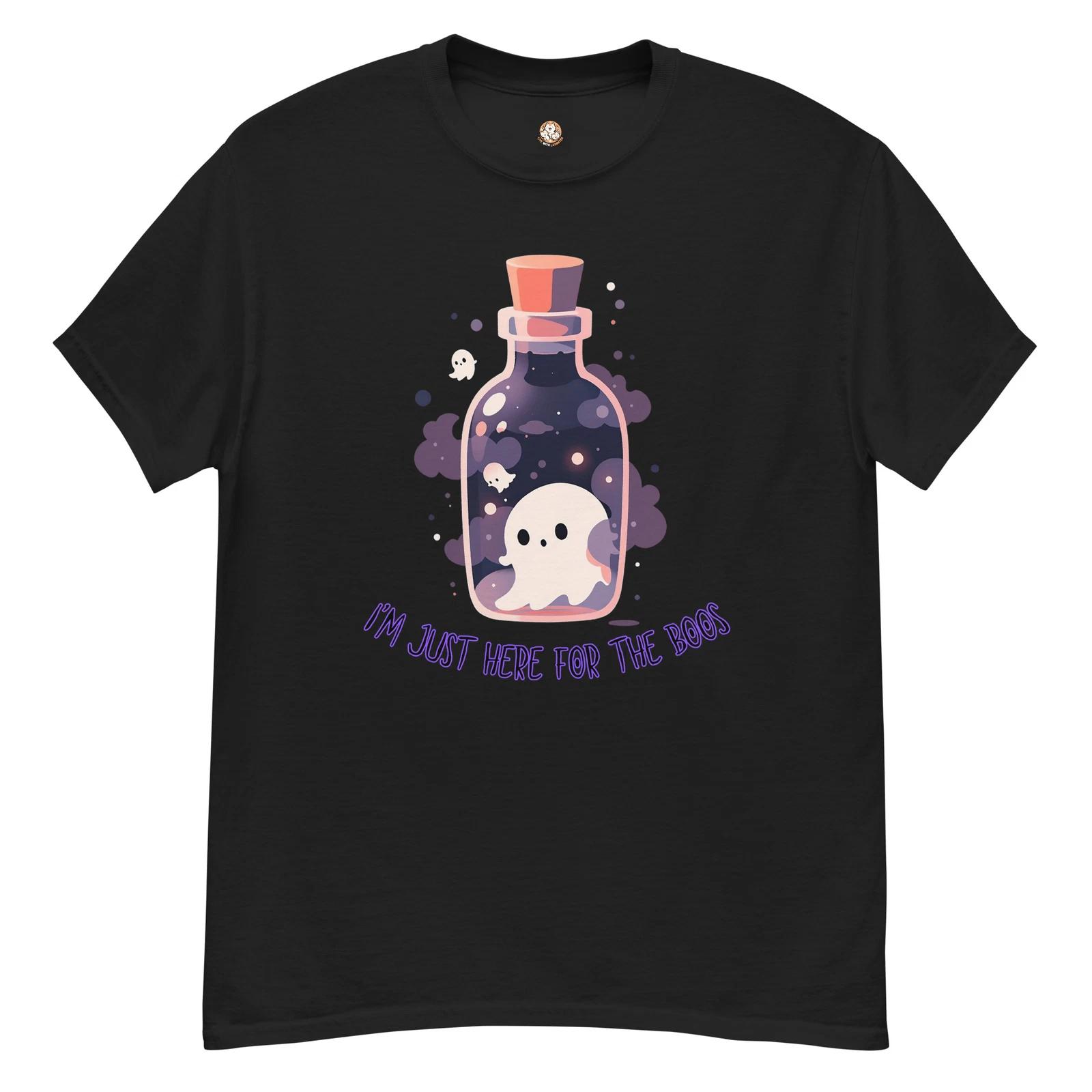 

Live With Laughter Novelty Halloween 100% Cotton T-shirt Mens Tees Top - Here For The Boos (Black) M