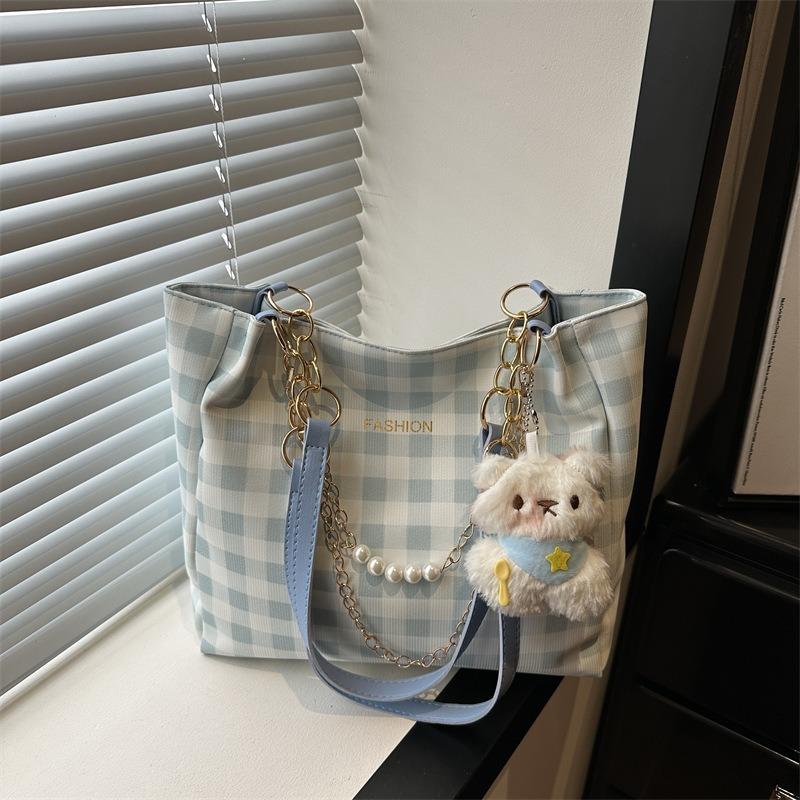 Plaid largecapacity bag women's new niche plaid tote bag fashion underarm shoulder messenger bag