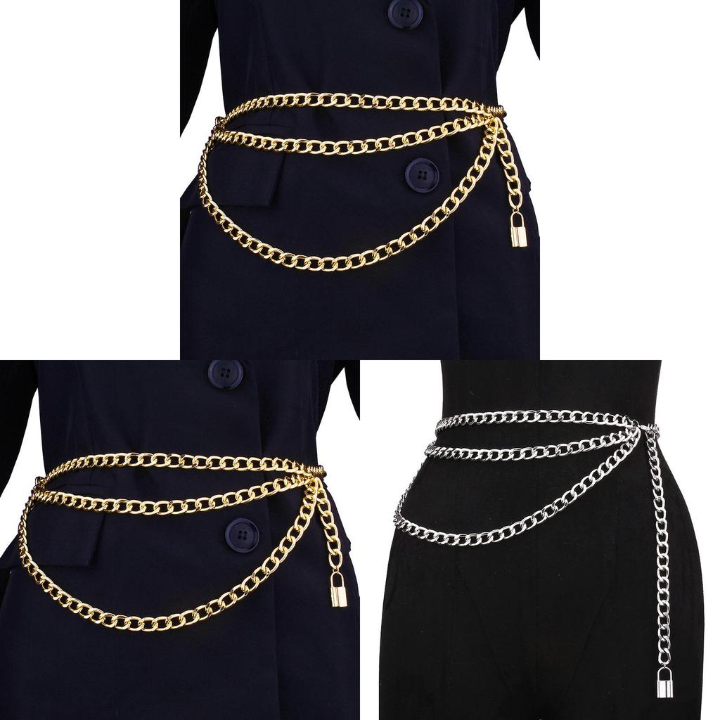 Metal Hip Chain With Vintage Lock Pendant For Unisex Body Jewelry