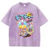 Fashion Woman Washed T-Shirts Funny Skull Drink Printing Short Sleeve Cotton Distressed Oversize Crewneck Tops Clothes