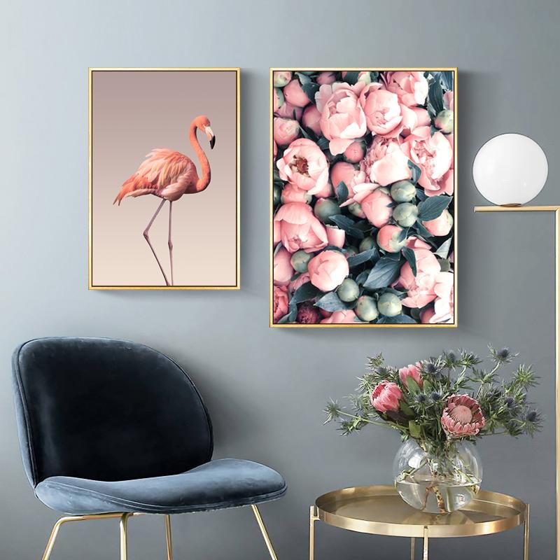 Nordic Canvas Painting Romantic Flamingo Rose Sea Wave Print Animal Painting Modern Wall Art Poster Home Decoration No Frame